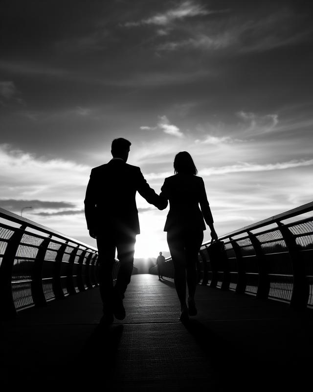 Dos personas caminando juntas hacia el horizonte