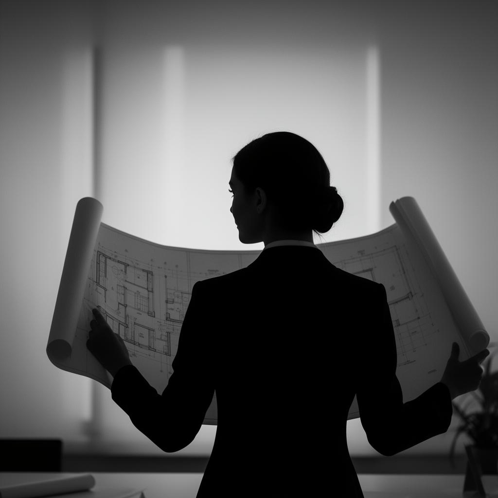 Arquitecto estudiando planos estratégicos
